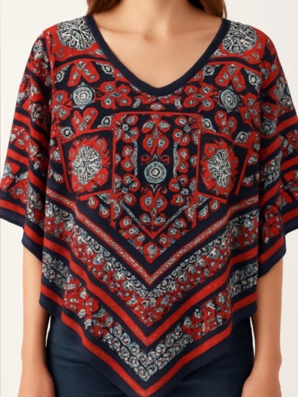 Ruby Rd. 1X NWT Bandana dark blue, red, white geo paisley floral blouse - Sz 1X